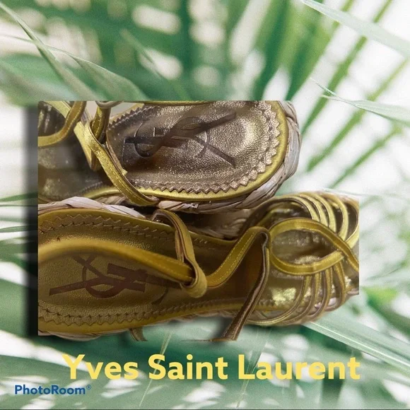 Saint Laurent Loulou Gold Wedge Sandals - Picture 6 of 12